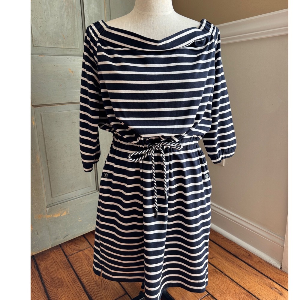 NWT Barbour Waveson Dress Women 8 Navy White Striped Coastal Collection Nautical